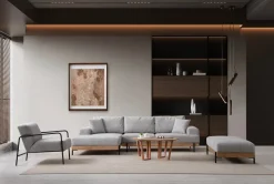 Canapé d'angle gauche en tissu gris et bois 280x98x78cm Eti - Home Design