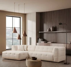 Canapé d'angle gauche 3 places en tissu blanc 100x300x72cm Cady - Home Design