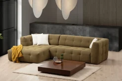 Canapé d'angle gauche 3 places en tissu kaki 100x300x72cm Cady - Home Design