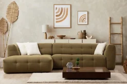 Canapé d'angle gauche 3 places en tissu kaki 100x300x72cm Cady - Home Design