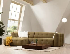 Canapé d'angle gauche 3 places en tissu kaki 100x300x72cm Cady - Home Design