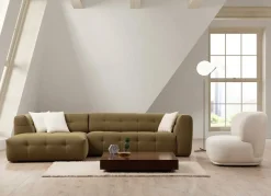 Canapé d'angle gauche 3 places en tissu kaki 100x300x72cm Cady - Home Design