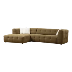 Canapé d'angle gauche 3 places en tissu kaki 100x300x72cm Cady - Home Design