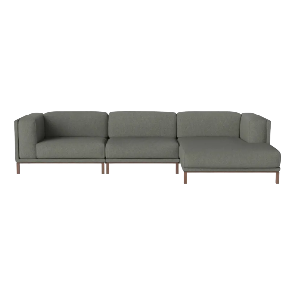 Canapé d'angle 3 unités avec méridienne tissu monza bouclé vert sea et noyer huilé Cosy - Bolia
