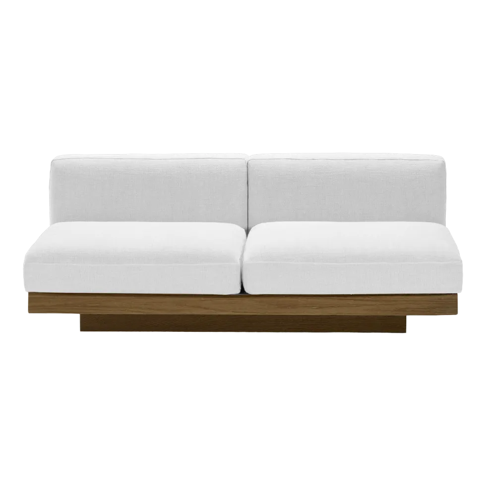 Canapé deux places en bois cognac et coussins blancs 193 x 115 x 72 cm Rudolph - Serax