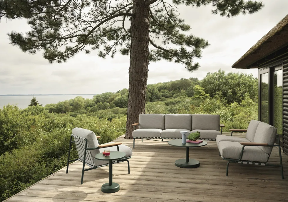 Canapé d'extérieur en acier et tissu vert-gris 73x218,5cm Settle - Muuto
