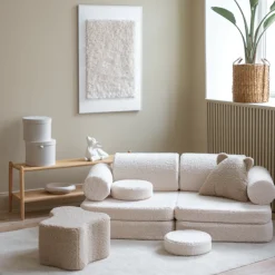 Canapé dépliable en sherpa bouclé blanc 136x78x40cm Settle - Wigiwama