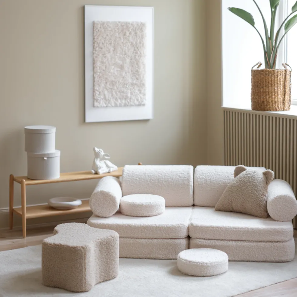 Canapé dépliable en sherpa bouclé blanc 136x78x40cm Settle - Wigiwama