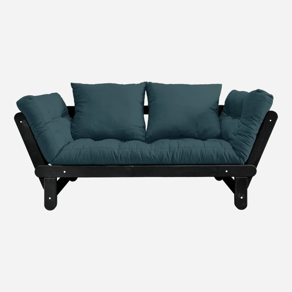 Canapé en bois noir convertible 2 places bleu petrol Beat - Karup Design