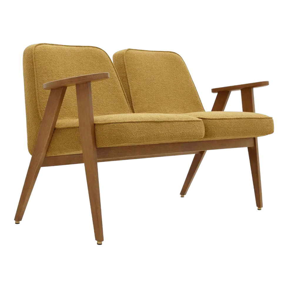 Canapé en tissu bouclé moutarde et frêne foncé 118 cm bouclé Série 366 - 366 Concept