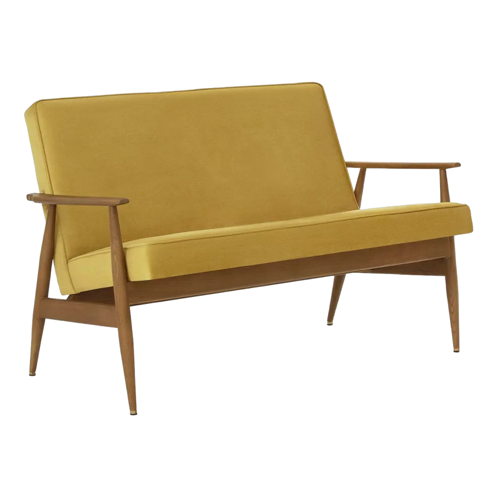 Canapé en velours brillant moutarde et frêne foncé 120 cm Fox - 366 Concept