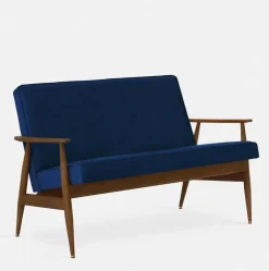 Canapé en velours brillant moutarde et frêne foncé 120 cm Fox - 366 Concept