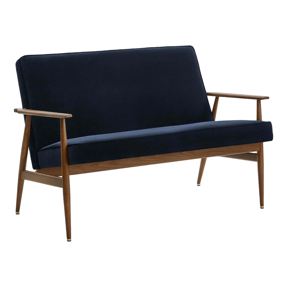 Canapé en velours indigo et frêne foncé 120 cm Fox - 366 Concept