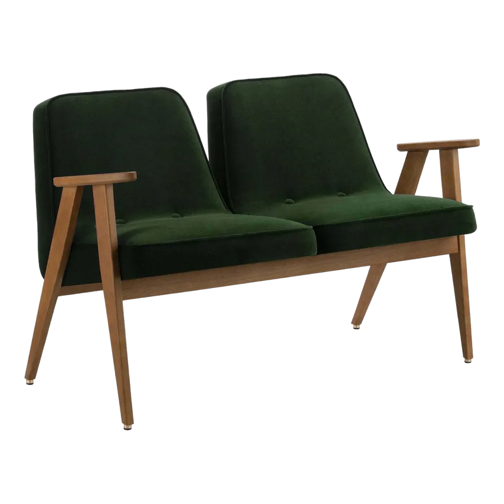 Canapé en velours vert bouteille et frêne foncé 118 cm bouclé Série 366 - 366 Concept