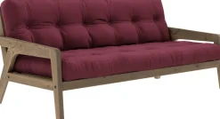 Canapé-lit en bois de pin laqué marron foncé et tissu bordeaux 204 x 130 cm Grab - Karup Design