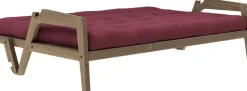 Canapé-lit en bois de pin laqué marron foncé et tissu bordeaux 204 x 130 cm Grab - Karup Design