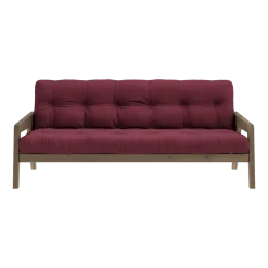 Canapé-lit en bois de pin laqué marron foncé et tissu bordeaux 204 x 130 cm Grab - Karup Design