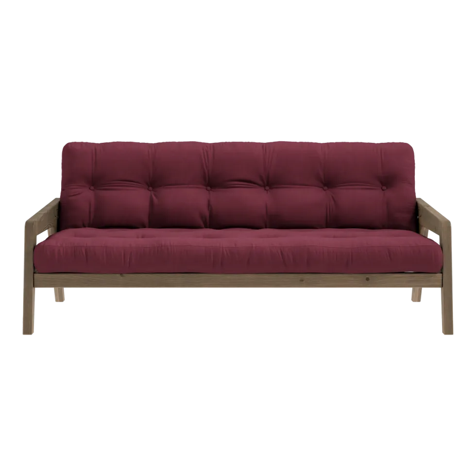 Canapé-lit en bois de pin laqué marron foncé et tissu bordeaux 204 x 130 cm Grab - Karup Design