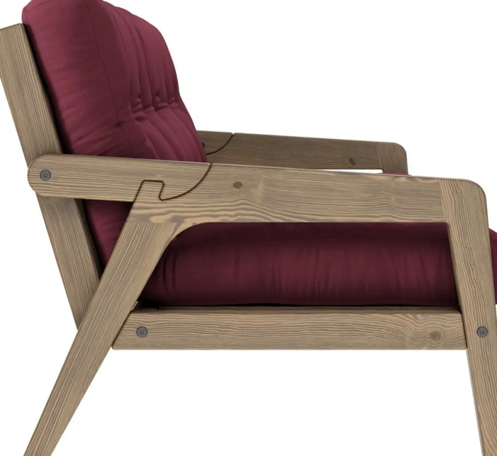 Canapé-lit en bois de pin laqué marron foncé et tissu bordeaux 204 x 130 cm Grab - Karup Design