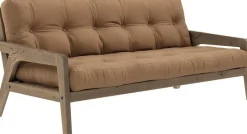 Canapé-lit en bois de pin laqué marron foncé et tissu marron moka 204 x 130 cm Grab - Karup Design