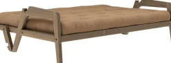 Canapé-lit en bois de pin laqué marron foncé et tissu marron moka 204 x 130 cm Grab - Karup Design