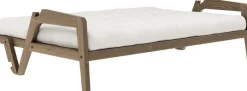Canapé-lit en bois de pin laqué marron foncé et tissu naturel 204 x 130 cm Grab - Karup Design