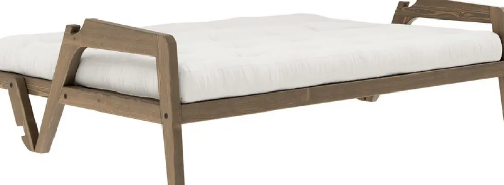 Canapé-lit en bois de pin laqué marron foncé et tissu naturel 204 x 130 cm Grab - Karup Design