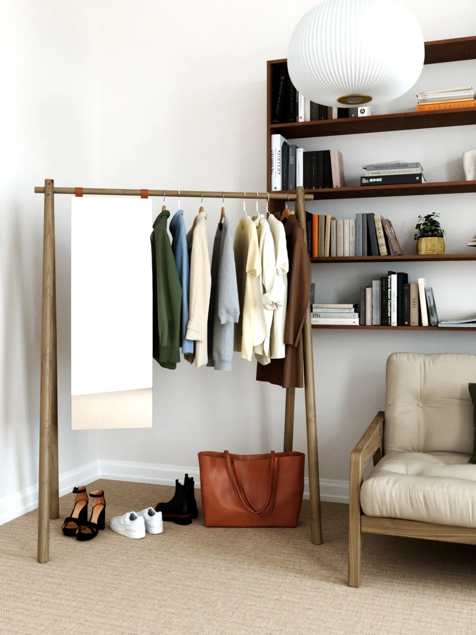 Canapé-lit en bois de pin laqué marron foncé et tissu naturel 204 x 130 cm Grab - Karup Design