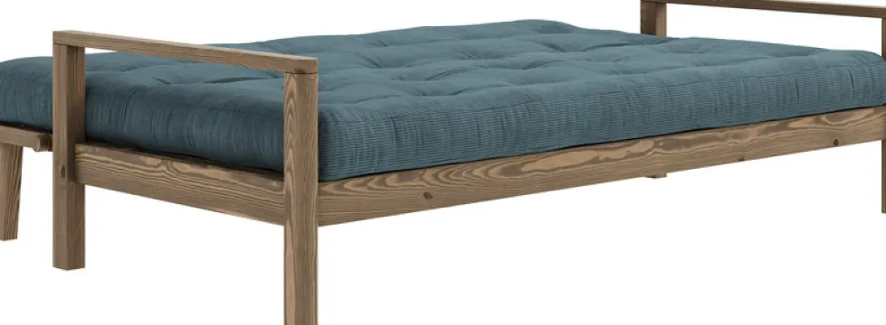 Canapé-lit en bois foncé et velours côtelé bleu pale Knob - Karup Design