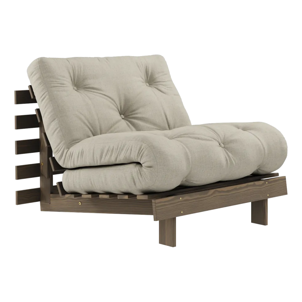 Canapé-lit en pin carob brown et lin 90 x 200 cm Roots - Karup Design