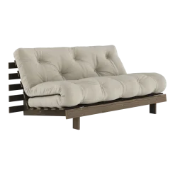 Canapé-lit en pin carob brown et lin 160 x 200 cm Roots - Karup Design