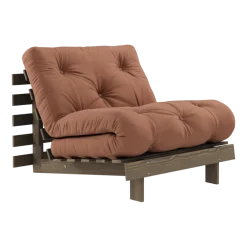 Canapé-lit en pin carob brown et tissu argile 90 x 200 cm Roots - Karup Design