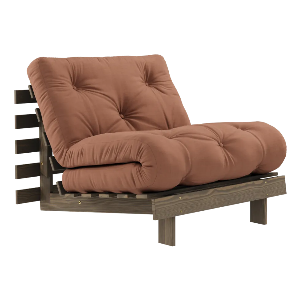 Canapé-lit en pin carob brown et tissu argile 90 x 200 cm Roots - Karup Design