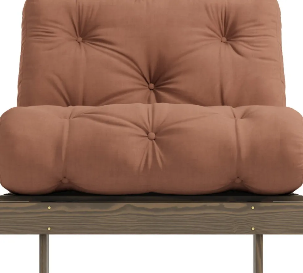 Canapé-lit en pin carob brown et tissu argile 90 x 200 cm Roots - Karup Design