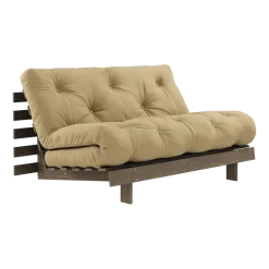 Canapé-lit en pin carob brown et tissu beige blé 140 x 200 cm Roots - Karup Design