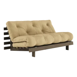 Canapé-lit en pin carob brown et tissu beige blé 160 x 200 cm Roots - Karup Design