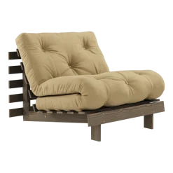 Canapé-lit en pin carob brown et tissu beige blé 90 x 200 cm Roots - Karup Design