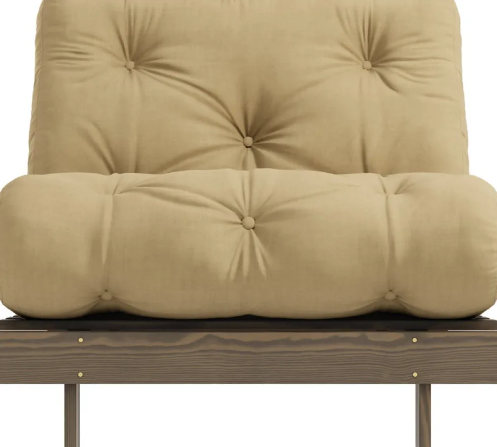 Canapé-lit en pin carob brown et tissu beige blé 90 x 200 cm Roots - Karup Design