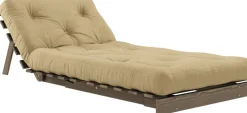 Canapé-lit en pin carob brown et tissu beige blé 90 x 200 cm Roots - Karup Design