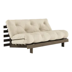 Canapé-lit en pin carob brown et tissu beige 160 x 200 cm Roots - Karup Design
