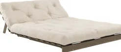 Canapé-lit en pin carob brown et tissu beige 140 x 200 cm Roots - Karup Design
