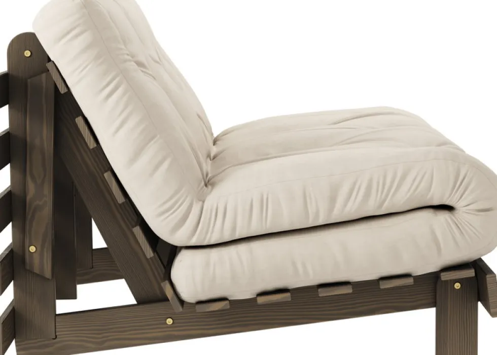 Canapé-lit en pin carob brown et tissu beige 140 x 200 cm Roots - Karup Design