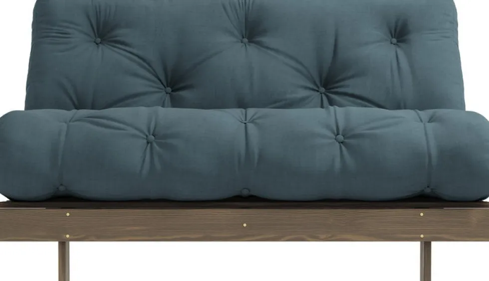 Canapé-lit en pin carob brown et tissu bleu pétrol 140 x 200 cm Roots - Karup Design