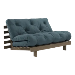 Canapé-lit en pin carob brown et tissu bleu pétrol 140 x 200 cm Roots - Karup Design