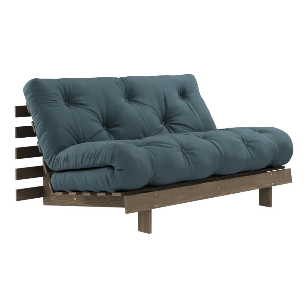 Canapé-lit en pin carob brown et tissu bleu pétrol 140 x 200 cm Roots - Karup Design
