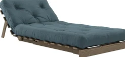 Canapé-lit en pin carob brown et tissu bleu pétrol 90 x 200 cm Roots - Karup Design