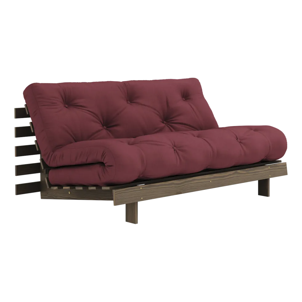 Canapé-lit en pin carob brown et tissu bordeaux 160 x 200 cm Roots - Karup Design