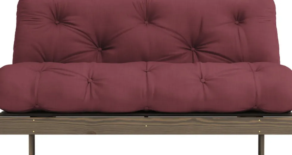 Canapé-lit en pin carob brown et tissu bordeaux 160 x 200 cm Roots - Karup Design