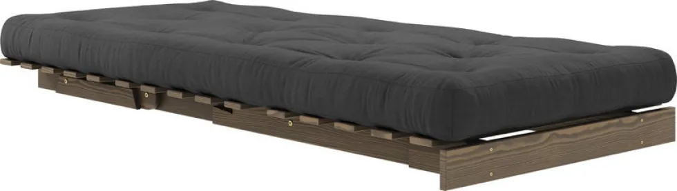 Canapé-lit en pin carob brown et tissu gris foncé 90 x 200 cm Roots - Karup Design
