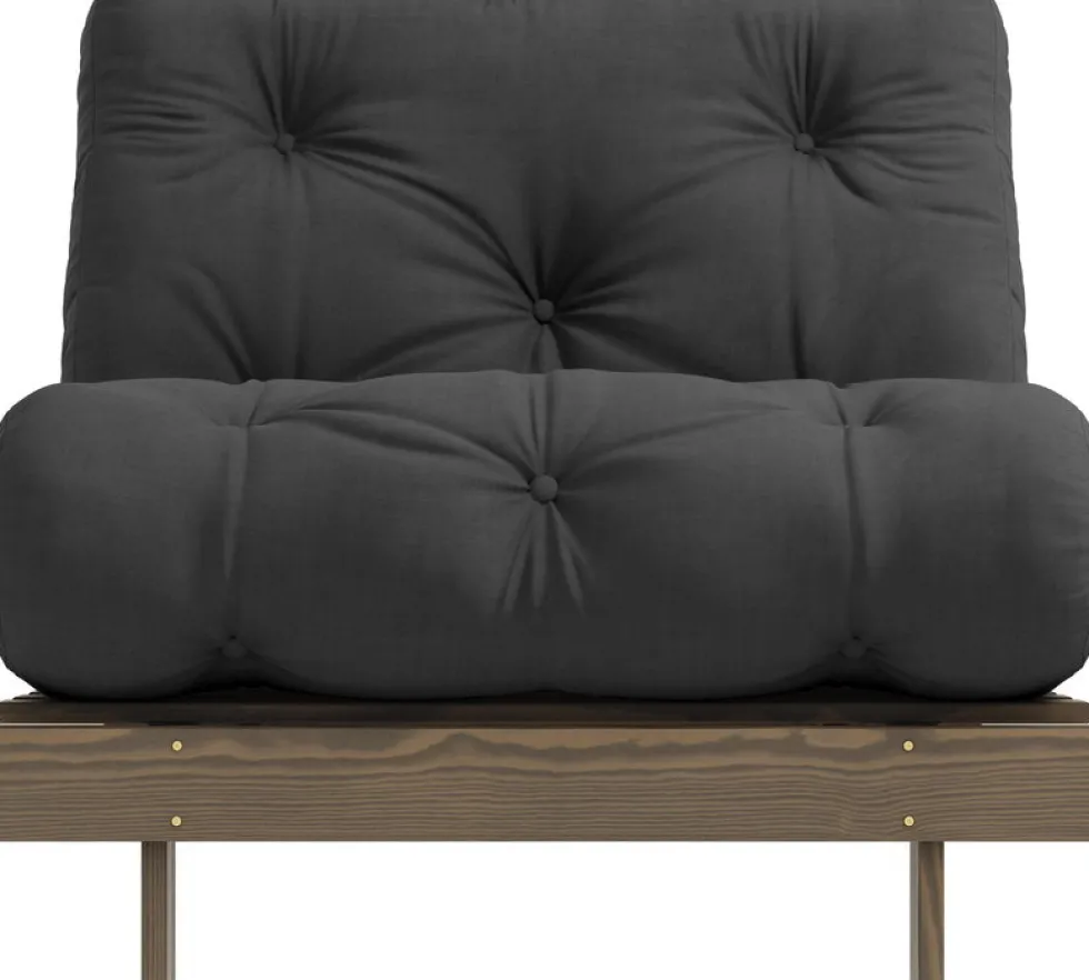 Canapé-lit en pin carob brown et tissu gris foncé 90 x 200 cm Roots - Karup Design